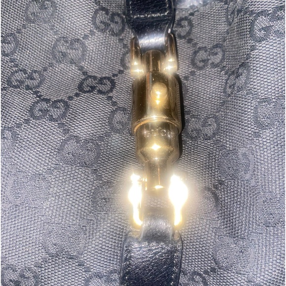 Vintage BLACK MONOGRAM CANVAS JACKIE SHOULDER BAG  Original Piston Clasp - Picture 5 of 10